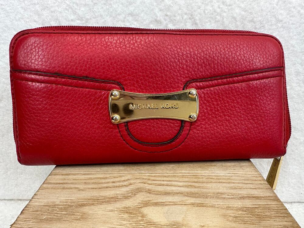 Michael Kors Red Leather Zip-Around Continental Wallet